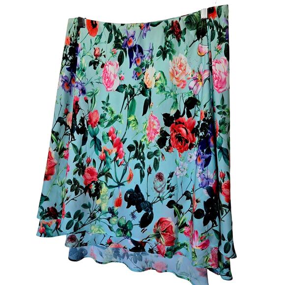 Soft Satin style floral asymmetrical midi skirt layered colorful - Picture 1 of 6